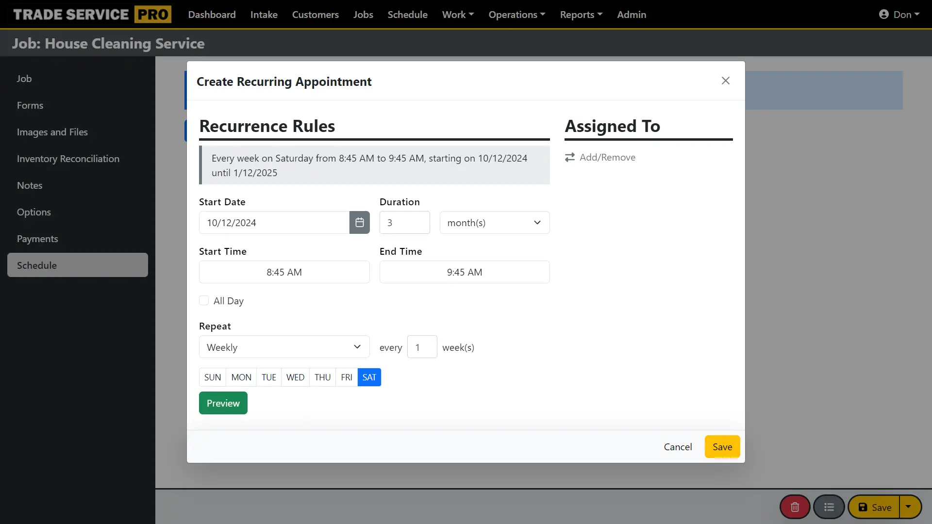 create recurring job on desktop step 4