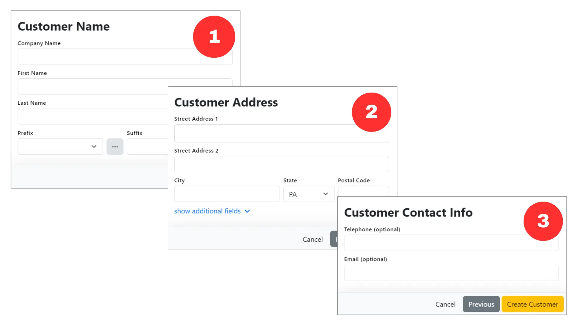 screenshot of Trade Service Pro create customer 3-step process