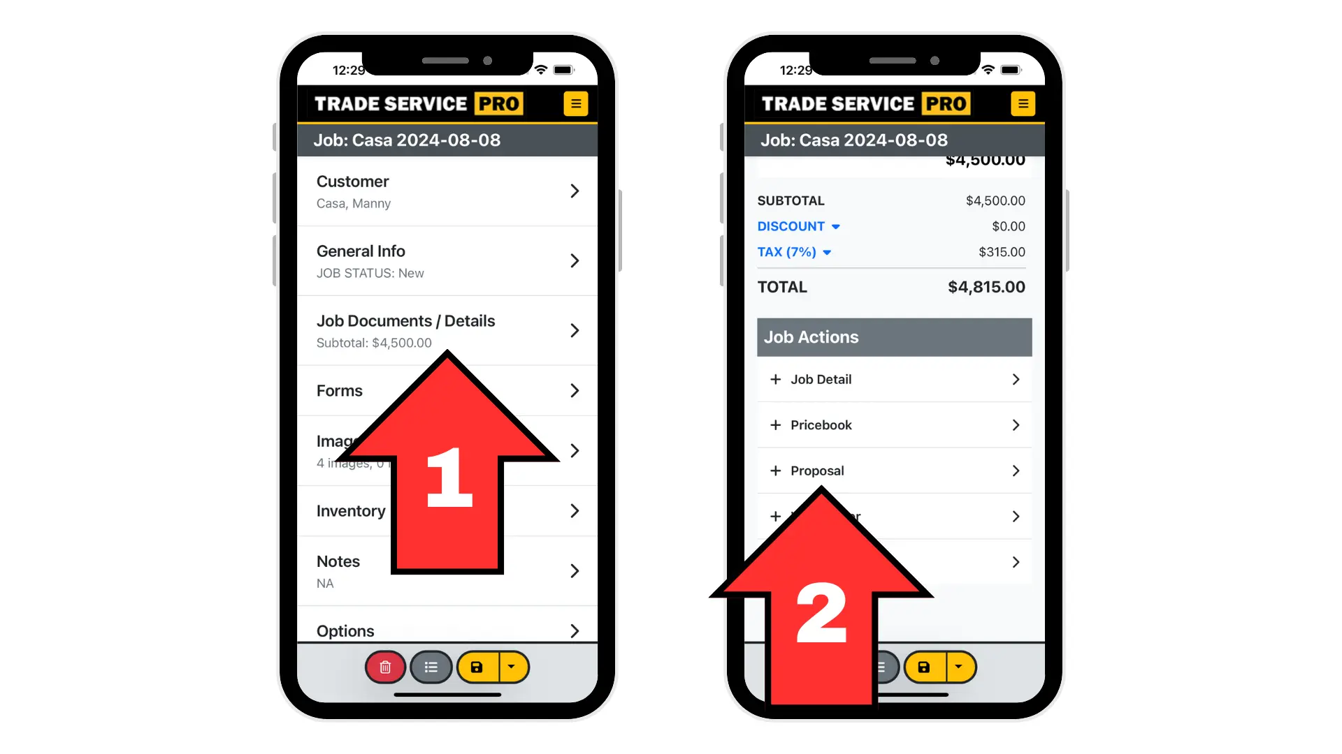 Trade Service Pro mobile screenshots for creating a proposal