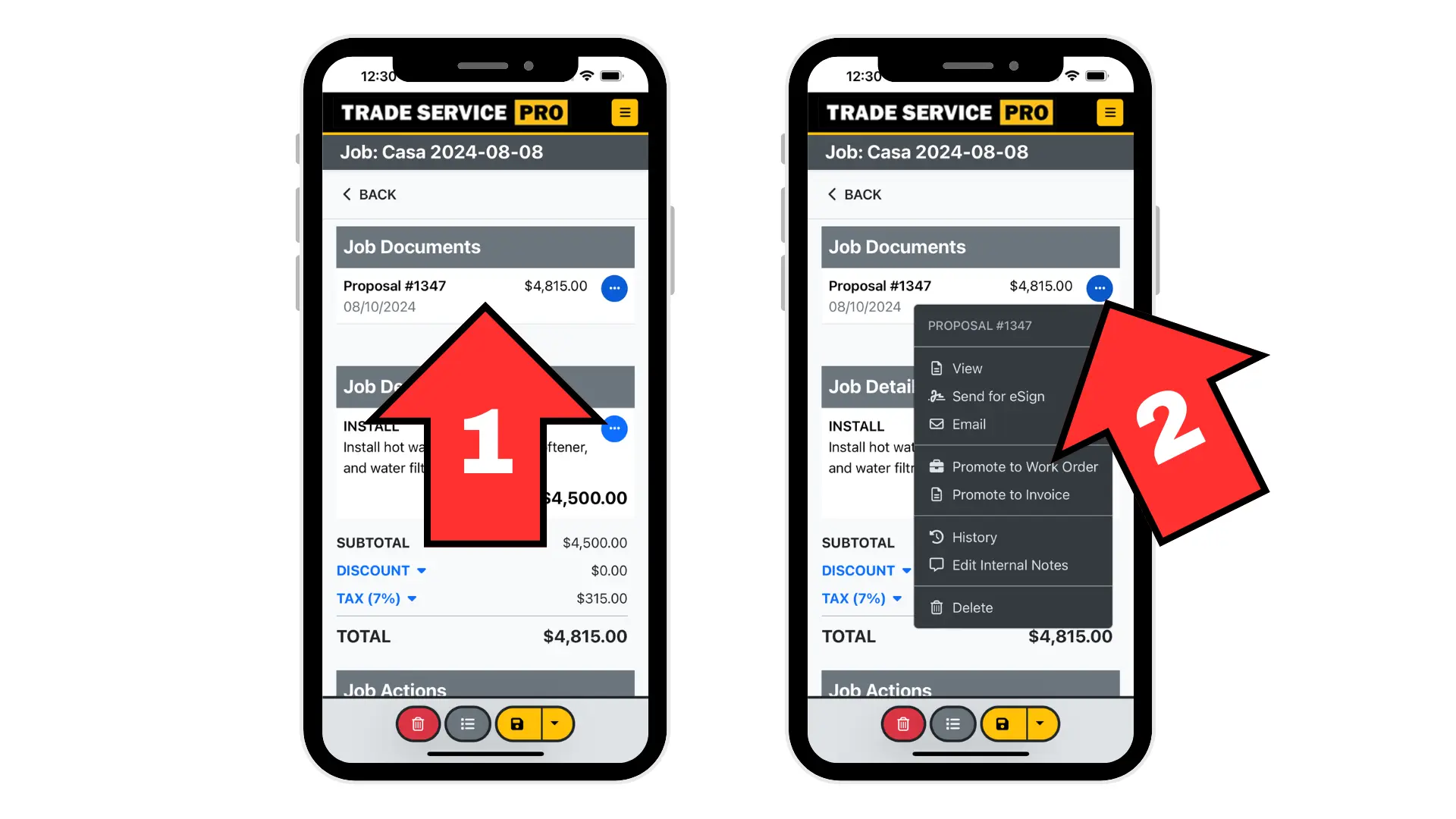 Trade Service Pro mobile screenshots for creating a proposal