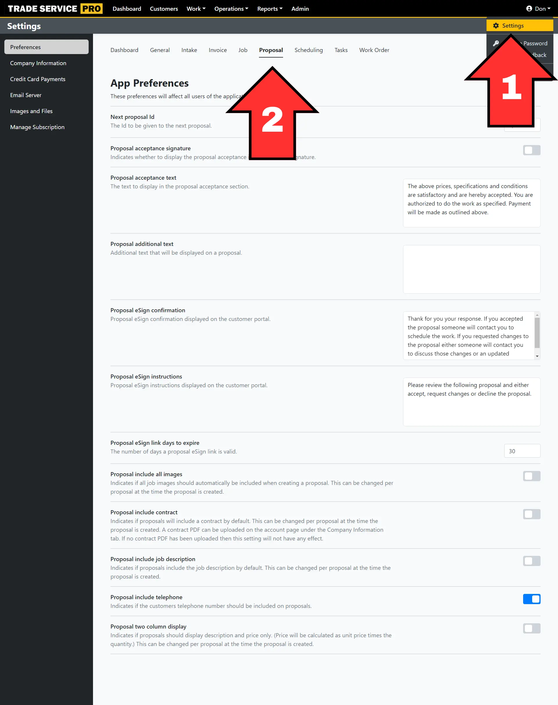 Trade Service Pro proposal options