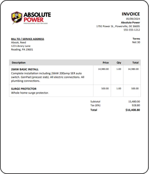 example electrician invoice