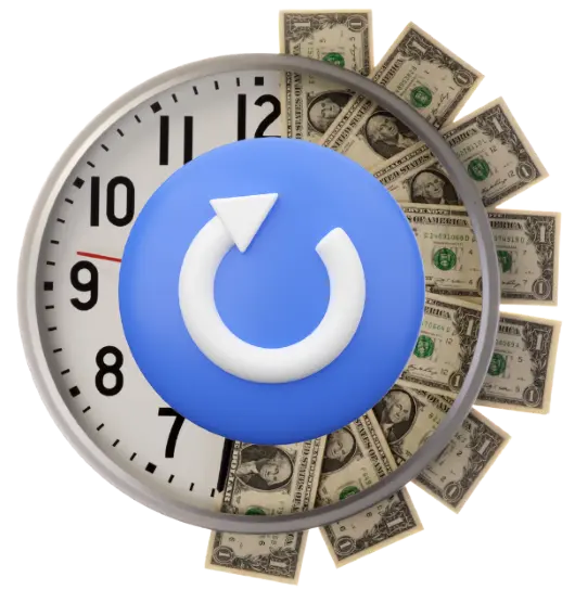 image of clock with recurring icon and money