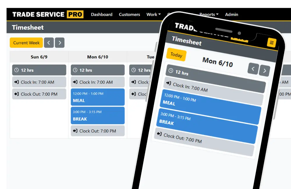 screenshot of field service management timesheet on iPhone