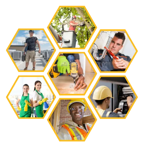 honeycomb collage of various field service industries